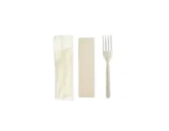 P14FN-B | 6'' CPLA Cutlery Set, Fork+Napkin, Compostable Bio Wrapper