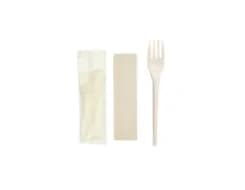 P15FN-B | 6.5'' Heavy Duty CPLA Cutlery Set, Fork+Napkin, Compostable Bio Wrapper