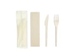 P15KFN-B | 6.5'' Heavy Duty CPLA Cutlery Set, Knife+Fork+Napkin, Compostable Bio Wrapper