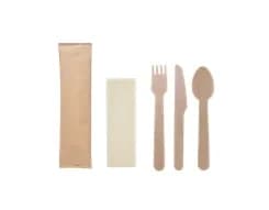 W55KFSN-B | 5.5''  Disposable Wooden Cutlery Set, Knife+Fork+Spoon+Napkin, Compostable