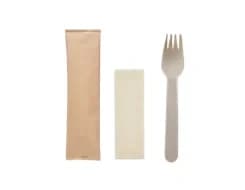 W65FN-B | 6.5''  Disposable Wooden Cutlery Set, Fork+Napkin, Compostable