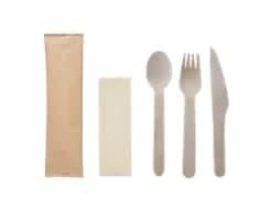 W65KFSN-B | 6.5''  Disposable Wooden Cutlery Set, Knife+Fork+Spoon+Napkin, Compostable