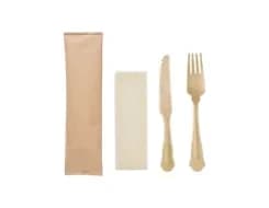 W75KFSN-B | 7.5''  Disposable Wooden Cutlery Set, Knife+Fork+Spoon+Napkin, Compostable