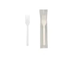 P1402IWB | 6'' CPLA Fork, Individually Wrapped, Compostable Bio Wrapper