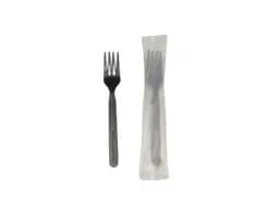 P1602BIWB | 7'' Black CPLA Fork, Individually Wrapped, Compostable Bio Wrapper