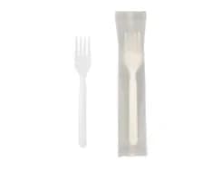 P1602IWB | 7'' CPLA Fork, Individually Wrapped, Compostable Bio Wrapper
