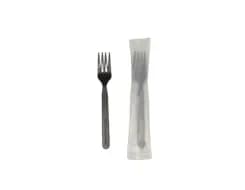 S1402BIWB | 6'' Black CPLA Fork, Individually Wrapped, Compostable Bio Wrapper