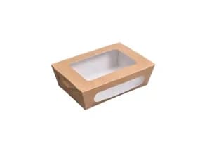 161470W | 1470 ml Kraft Paper Salad Box with 2 Clear Windows
