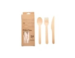 W65KFS-24 | Disposable Wooden Cutlery Set, Retail Paper Box 24CT