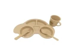 7101 | Reusable & Biodegradable BambooWare, Kids Dinnerware Sets  Car Shape 11”x 8” Tray + 8 oz Cup + 5” Fork & Spoon