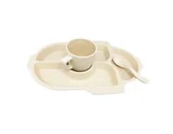 8405 | Reusable & Biodegradable BambooWare, Kids Dinnerware Sets  Rocket Shape 12”x 8” Tray + 8 oz Cup + 5” Spoon