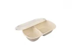 1202 | 750 ml 2-Compartment Bagasse Lunch Box with Lid
