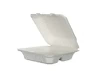 B032 | 9″ x 9″ 3-Compartment Bagasse Clamshell Container