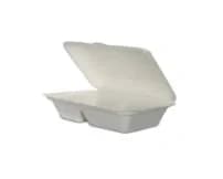 B040 | 9″ x 6″ 1000 ml 2-Compartment Bagasse Clamshell Container
